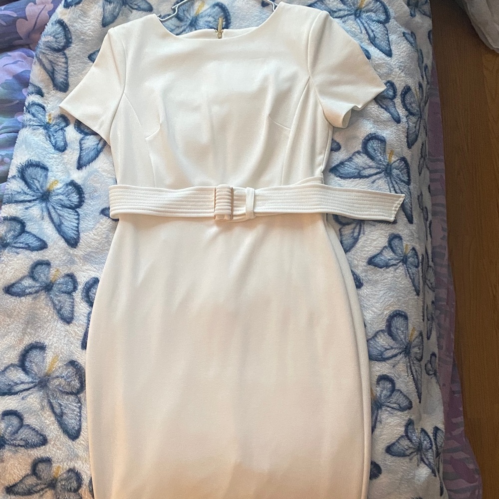 Calvin Klein Cream Belted Midi Dress